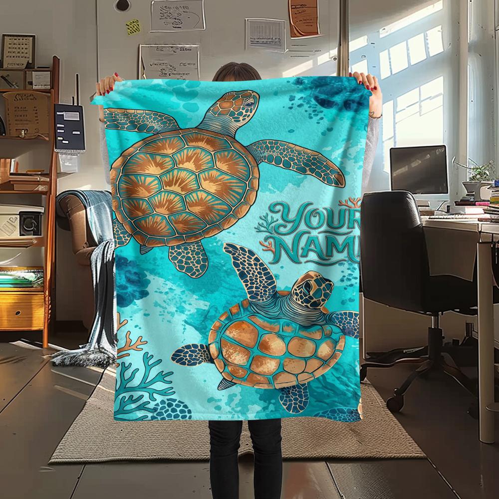 1PC Custom Name Golden Sea Adventure Patterned Flannel Blanket Suitable For All Seasons for Home Decor Warmth and Comfort Gifts Holiday Present_lx