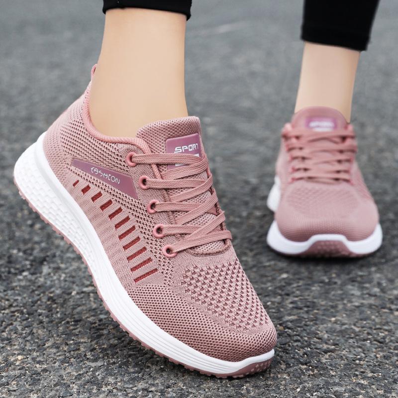 Women's shoes, sports shoes, new fly-woven mesh running shoes, lace-up simple shoes, women's breathable soft-soled single shoes
