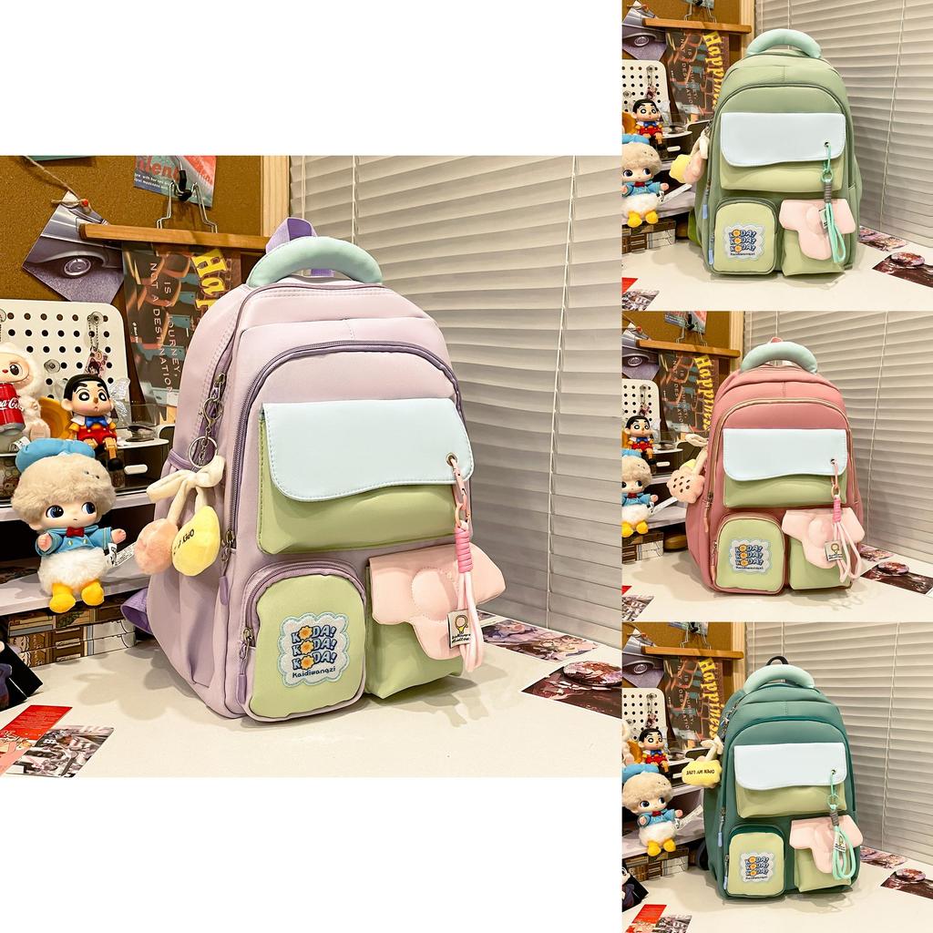 Nylon School Backpack For Girls With Shoulder Strap And Cartoon Letter Print Design For School And Travel