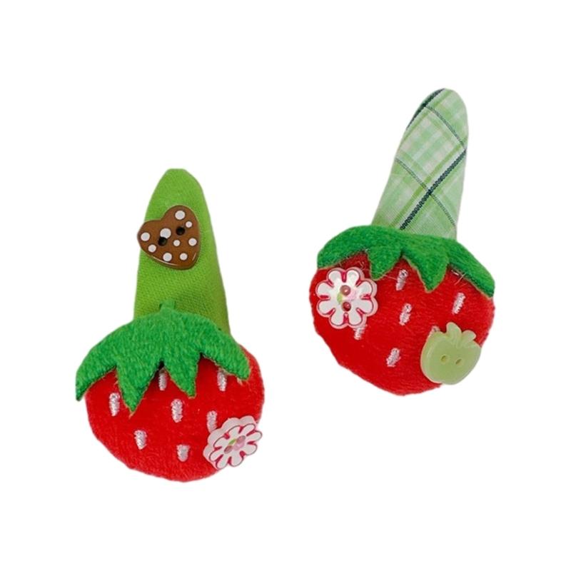 

Adorable Strawberry Checkered Green Fabric Hair Clip Handmade Lightweight Design for Girls Fashion Hair Accessory 1