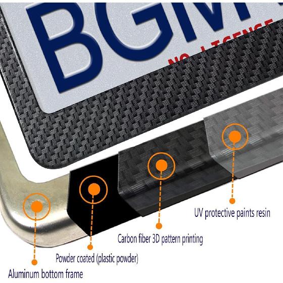 BGMVFK Carbon Fiber License Plate Frame- Black Aluminum Heavy Duty Car Tag Holder Cover, 2 Pack Rust/Rattle Proof Front & Rear Plate Mounting Kit-