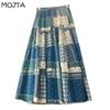 MOJTA Mid-length Skirt Spring Summer Contrast Floral Women's Elastic High Waist Skirt A-line Long Skirt
