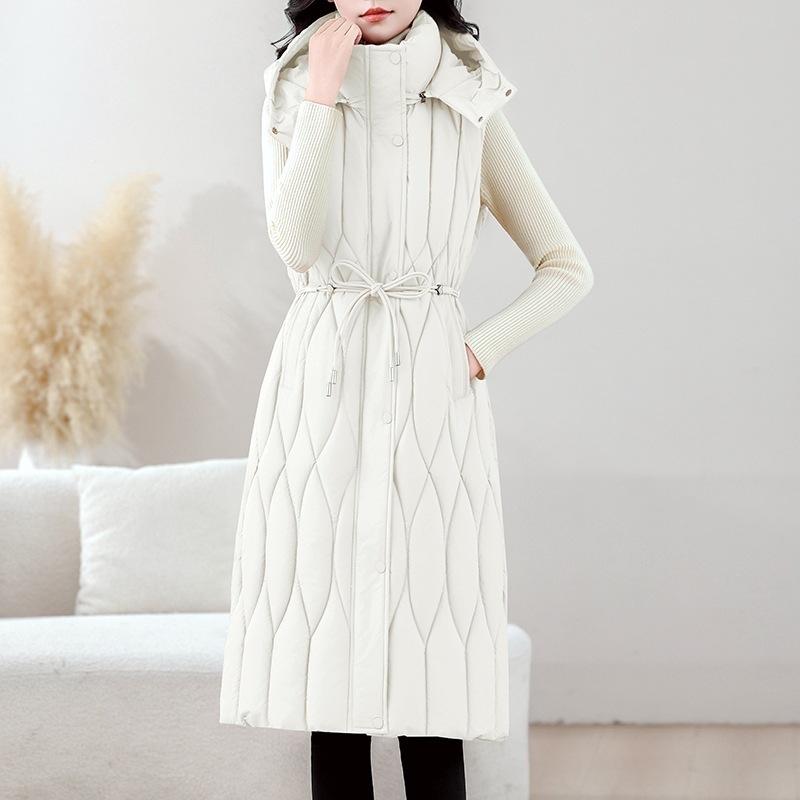 Large size rhombus vest women's winter waist season down cotton jacket medium length over the knee new European vest fat mm