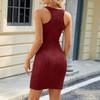 Summer Round Neck Sleeveless Solid Button Hip Dresses