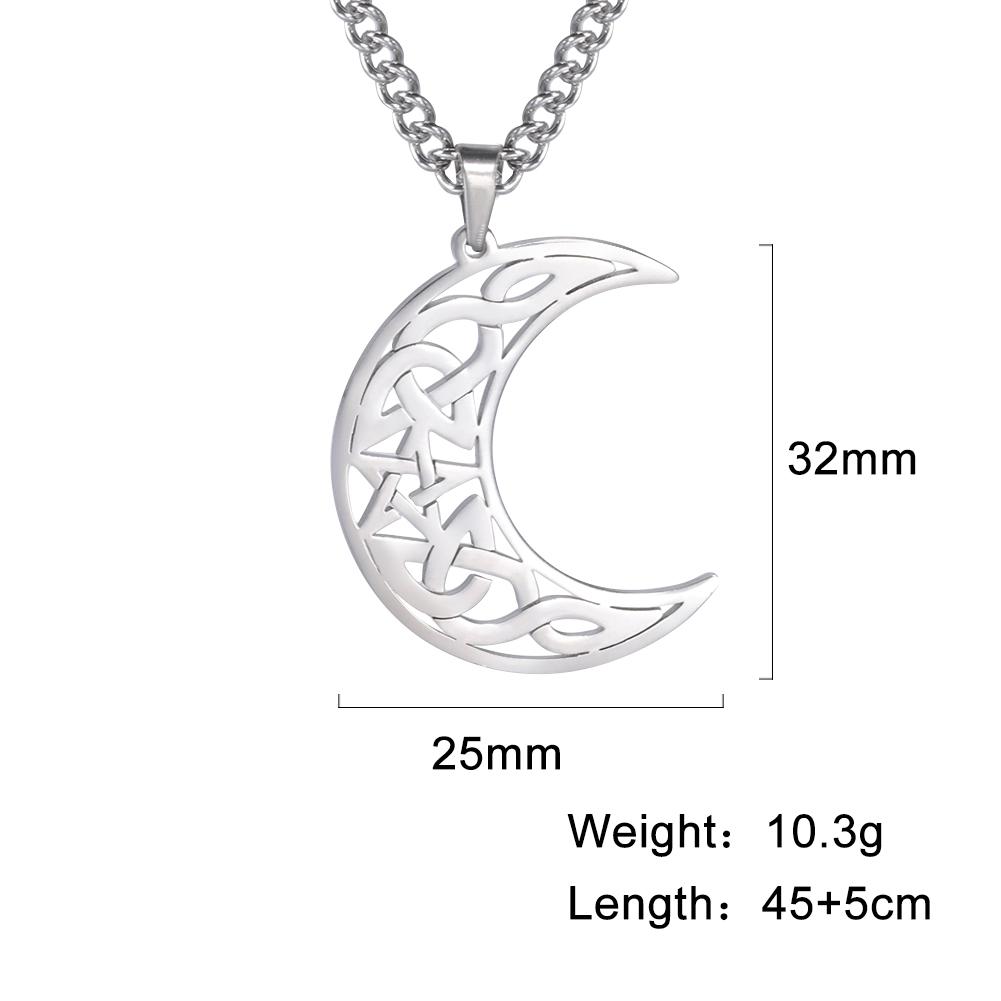 Viking Celtics Crescent Moon Pendant Necklace for Men Women Stainless Steel Gothic Jewelry Wicca Amulet Gift