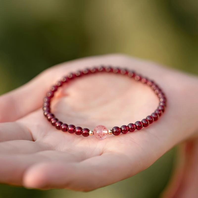 Natural Red Garnet Bracelet Women With Strawberry Crystal Beads Multi-Layer Handcrafted Wrap Bangle