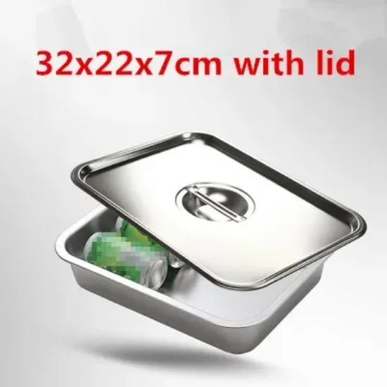 304 Stainless Steel Flat Bottom Rectangle Square Basin with Covered Dish Buffet Plate Food Basin Grilled Plate Bbq Storage Tray