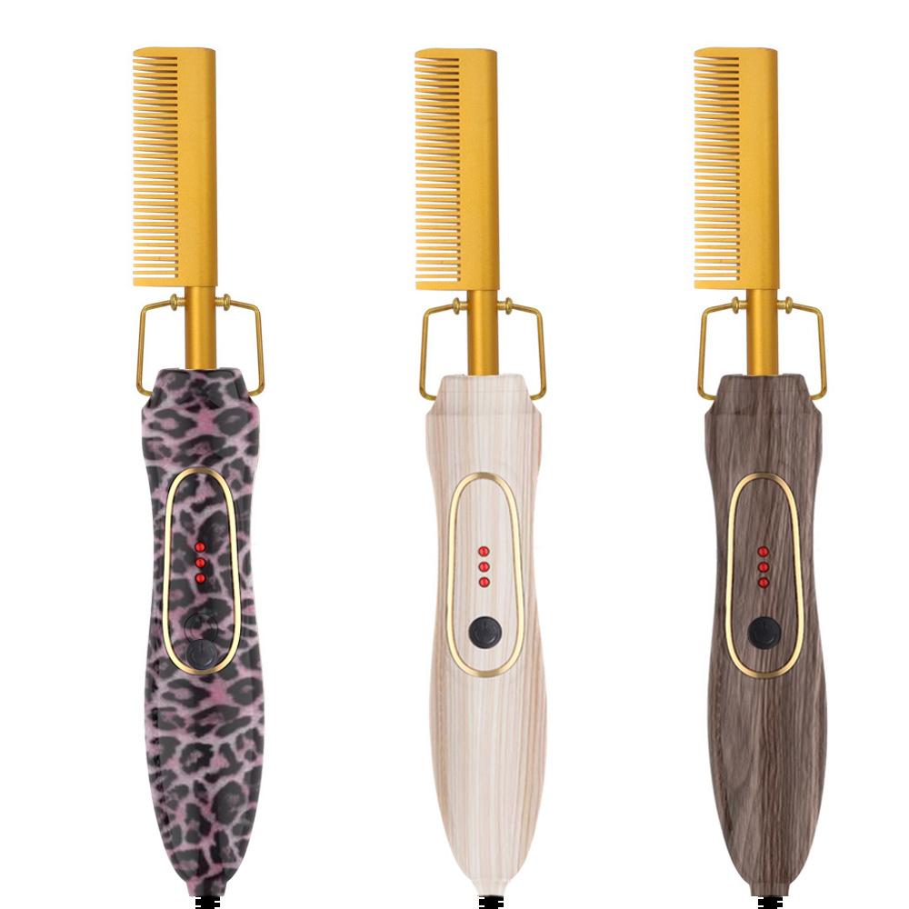 Multi-functional Luxury Custom Rhinestone Flat Travel Copper Electric Straighten Hair Straightener Brush Hot Comb