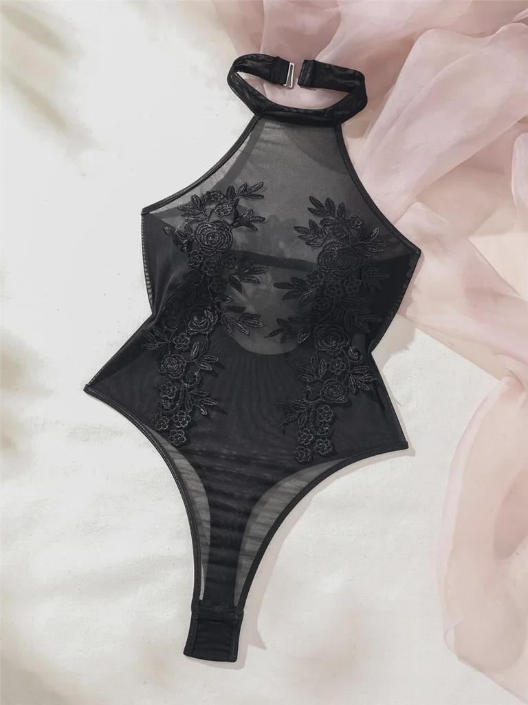 Sexy Water-Soluble Flower Lace Jumpsuit - Slim Fit