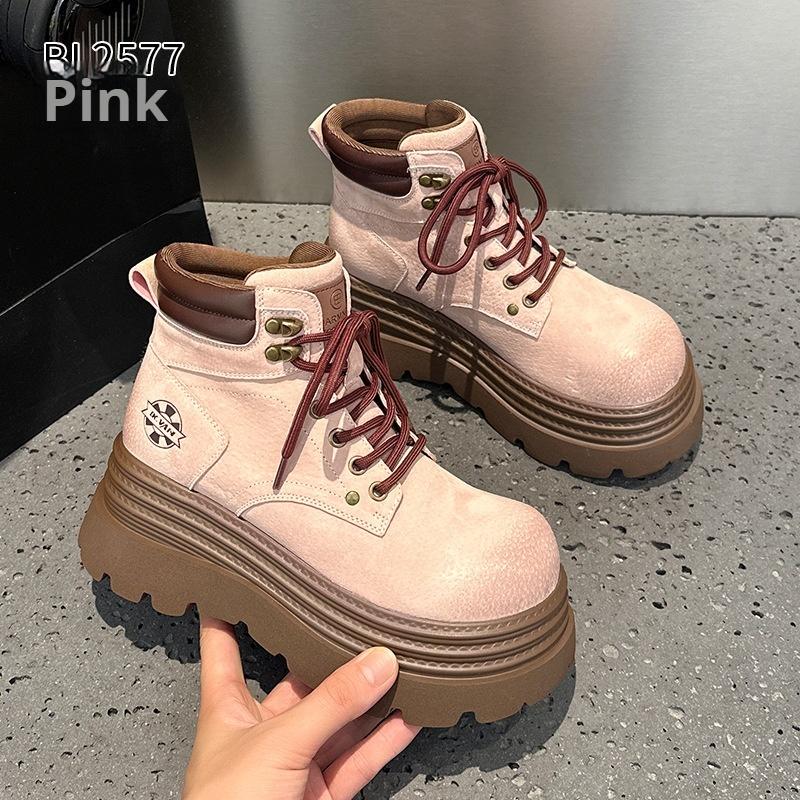 

Женские осенне-зимние полусапоги, ретро, из натуральной кожи, желтые, на толстой подошве, увеличивающие рост, маленькие повседневные короткие сапоги 40 розовый