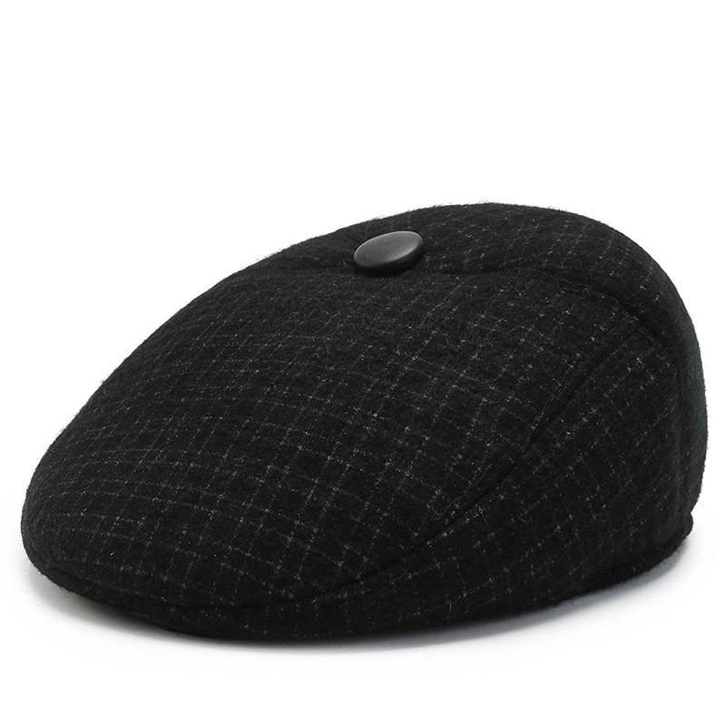 Hat Men's Beret Autumn and Winter New Woolen Ear Protector Peaked Cap Fleece Warm Cotton Hat Forward Hat