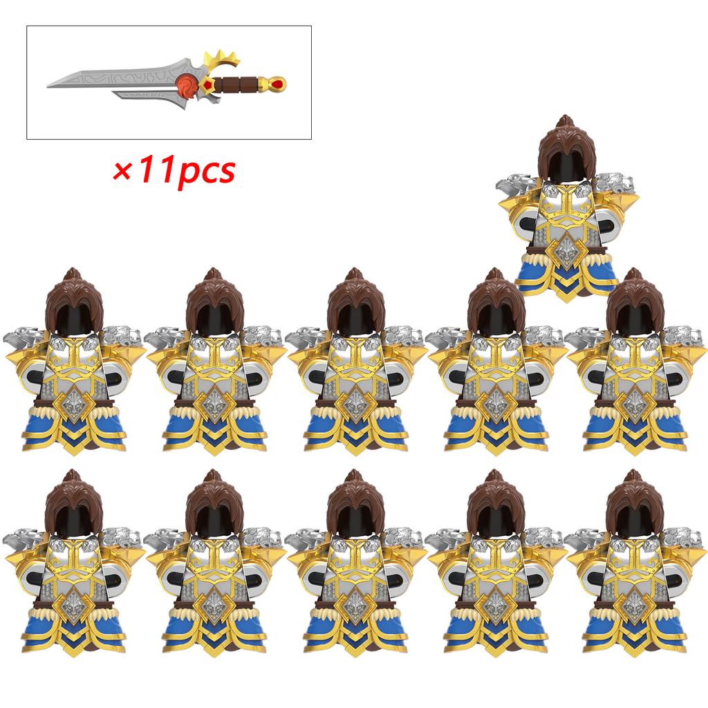 11Pcs Medieval Stormwind Soldiers Golden Knights Building Blocks Accessories Helmet Sword Weapons Action Figures Kids Toys Gifts