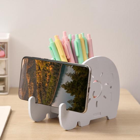 Xiaobudian Elephant Pencil Holder, Creative Phone Stand, Practical Storage Box, Desktop Organizer for Pens Makeup Brushes, Home Office Supplies