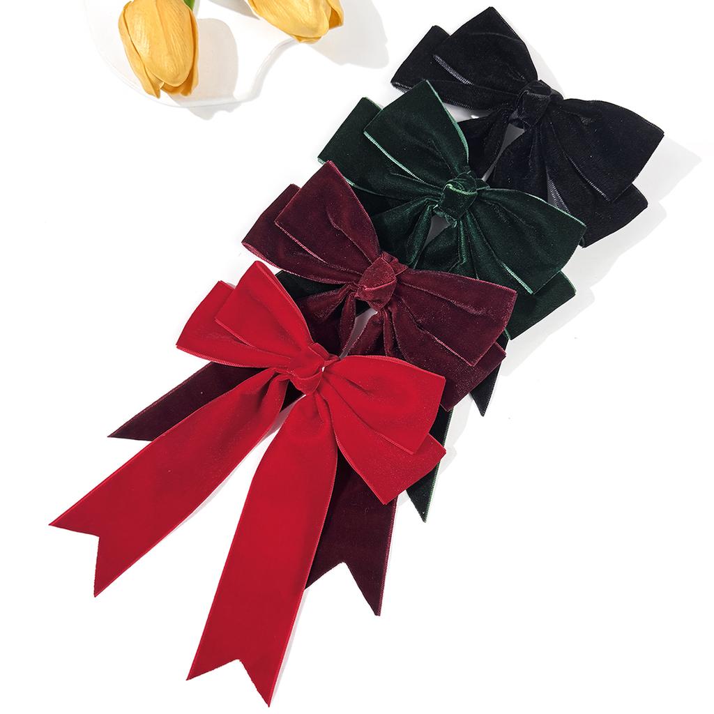 A new velvet bow ribbon hair clip from Japan and South Korea, a simple and elegant hair accessory for women in solid