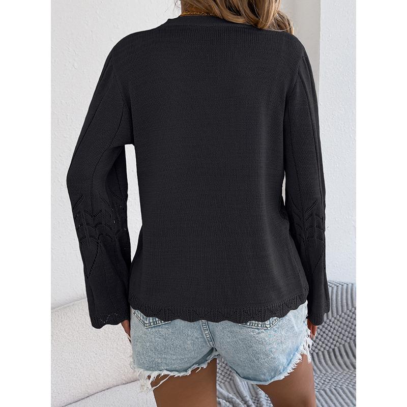 Spring Autumn Casual Lace Up Knitted Cardigan Sweater Women Fashion Clothes Hollow Long Sleeve Knitted Top Sunscreen Shirt