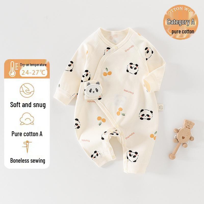 Newborn Pure Cotton Butterfly Romper - Breathable Double Layer Suit for Autumn and Spring