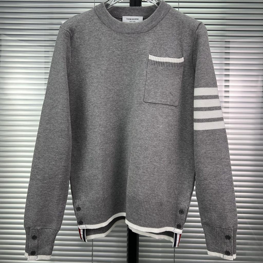 High Version TB Sweater New Men's and Women's Casual Long-sleeved Pocket Striped Four-bar Knitted Crew Neck Long-sleeved Sweater