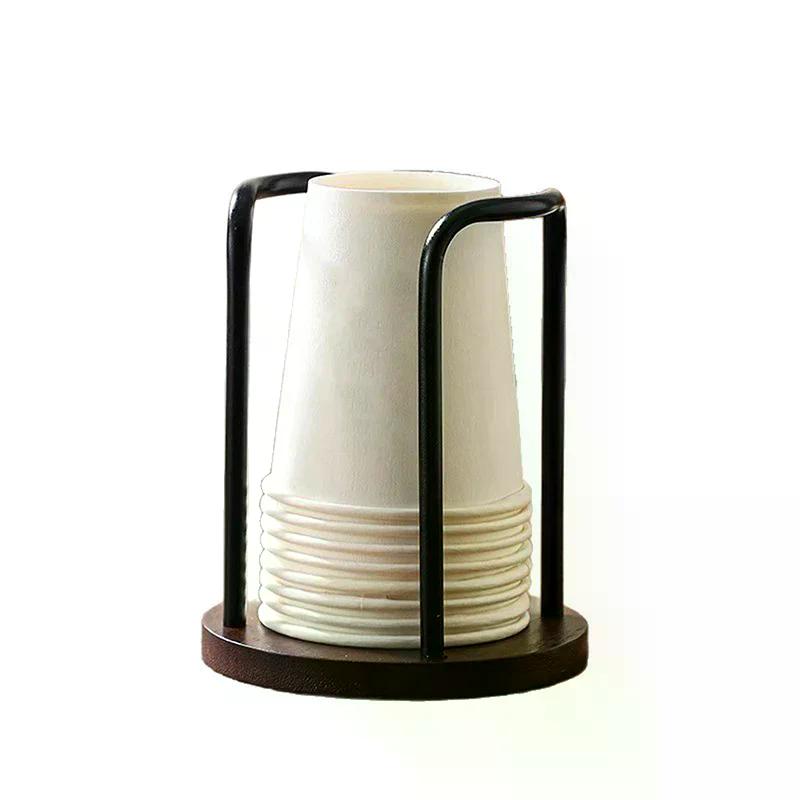 Wooden Paper Cup Holder For Disposable Cups Desktop Coffee Table Storage Shelf Tea Mug Organizer Kitchen Office Accessory