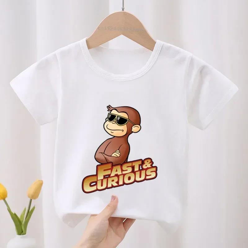 Curious George Roztomilý opičí potisk Dětské tričko Dětské oblečení Letní Oblečení pro holčičky Chlapecká trička s krátkým rukávem
