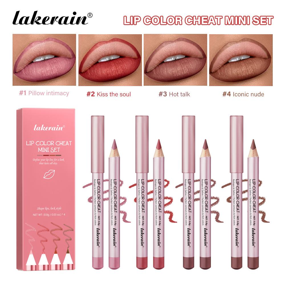 Mini Wooden Lip Pencil Slim Lipliner Plumping Lip Waterproof Long-lasting Creamy Matte Nude Brown Professional Contour Lip Liner