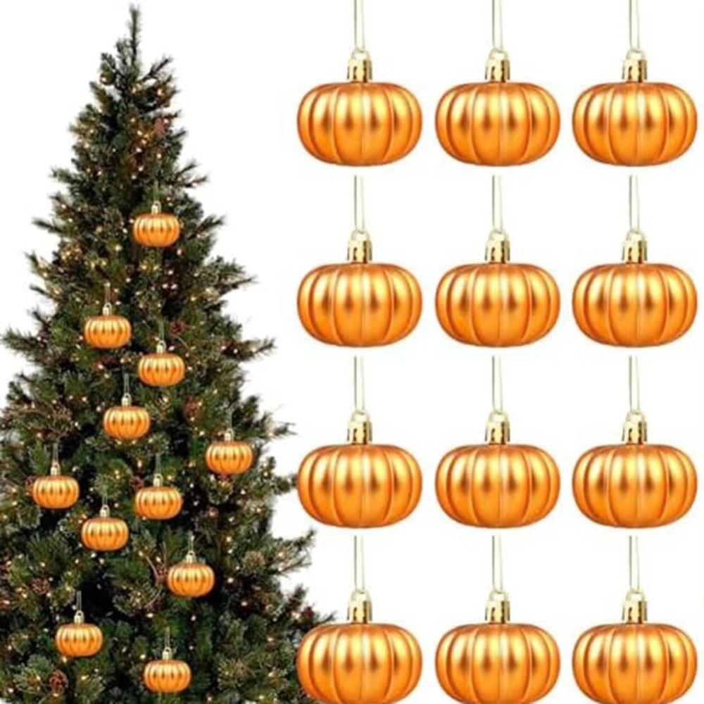12 Pcs Matte Pumpkin Hanging Ornaments Colorful Plastic Thanksgiving Pumpkin Ball Easy To Hang Multi-functional