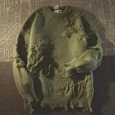 Unisexowy sweter American Retro High-Street z dziurami: Jesień/Zima, Styl leniwy, Wysokiej klasy design