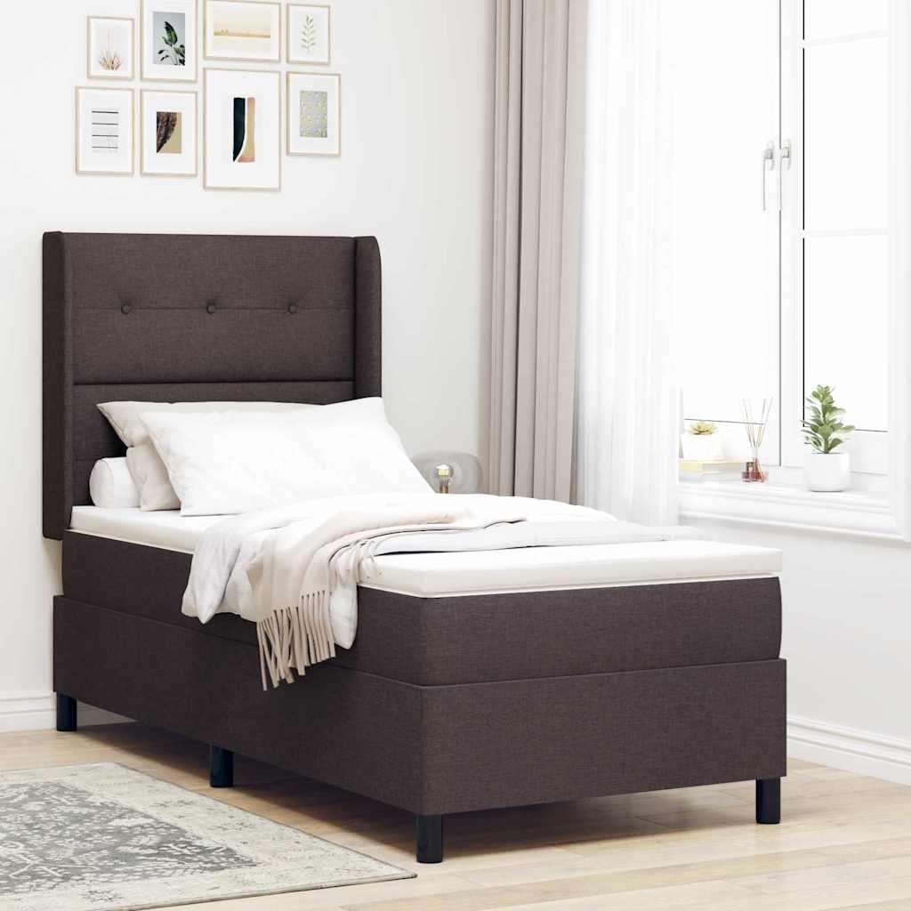 LED Boxspring Bed with Headboard Dark Brown 100 x 200 cm Fabric