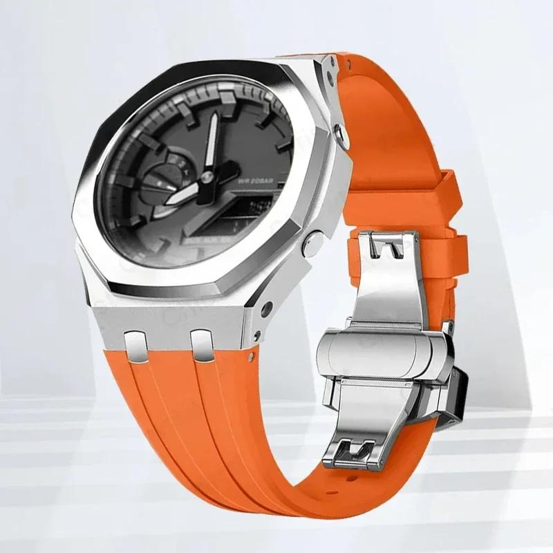 Mod-kit för Casioak GA2100 GA2110 Metallfodral Bezel Gummiarmband För Casioak GAB2100 2110 Modifieringssats Fodral Med Skruvkorrigering