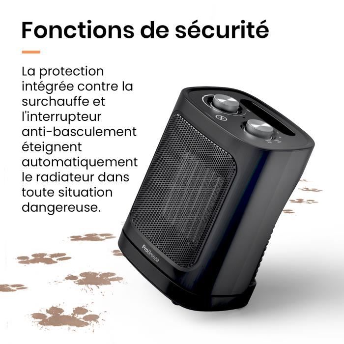 Radiateur Soufflant en céramique 1800W Pro Breeze avec oscillation automatique, 2 réglages de chaleur, mode ventilateur seul - Noir