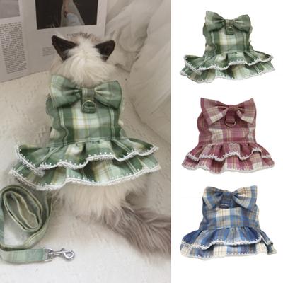 Pet Leash Set Bowknot Decor Traction Hook Pleated Hemming Comfy Round Neck Dog Outfit