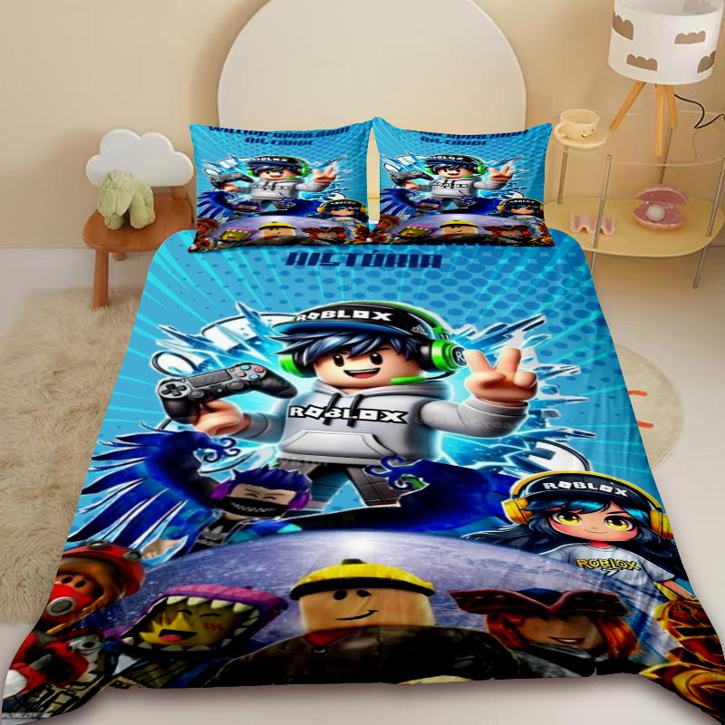 3Pcs Duvet Cover Set Roblox Cartoon Boys Kids Bedding Set Anime Comforter Cover Soft Bedroom Decor Birthday Gifts