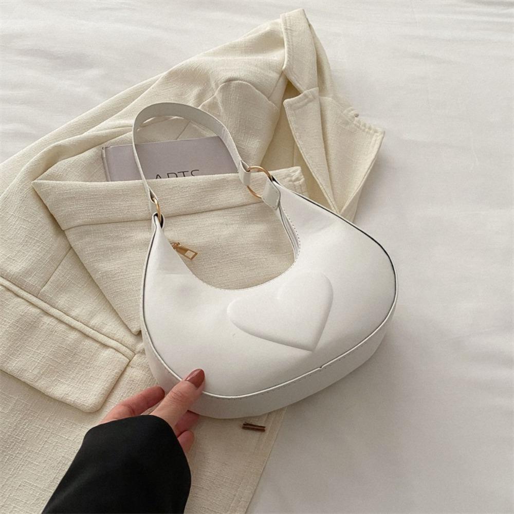 Korean Style Crescent Moon Underarm Bag Solid Color Hobo Bag Elegant PU Leather Shoulder Bag Women