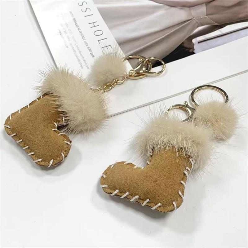 Mink Pom-Pom Fluff Ball Snow Boot Keychain Pendant Women  Accessory Phone Chain Backpack Hanging Girls Keyring Bag Charms