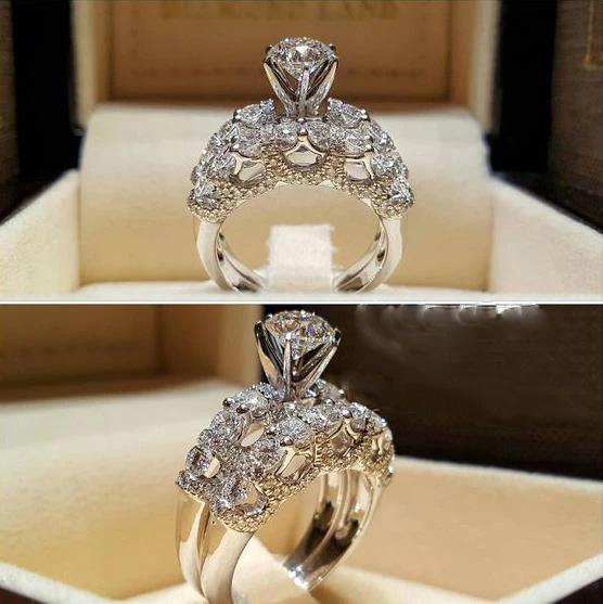 2 PCS/Set Series ! Trendy Milangirl White Crystal Round Ring Set For Women Girls Wedding Engagement Party Fashion