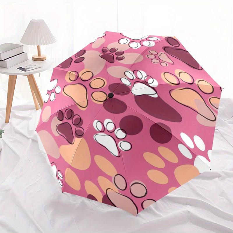 Pink Paw Prints Automatic Umbrella, Foldable, 8-Rib Durability Design, Cute Animal Print for Everyday Use, Perfect Holiday Gif