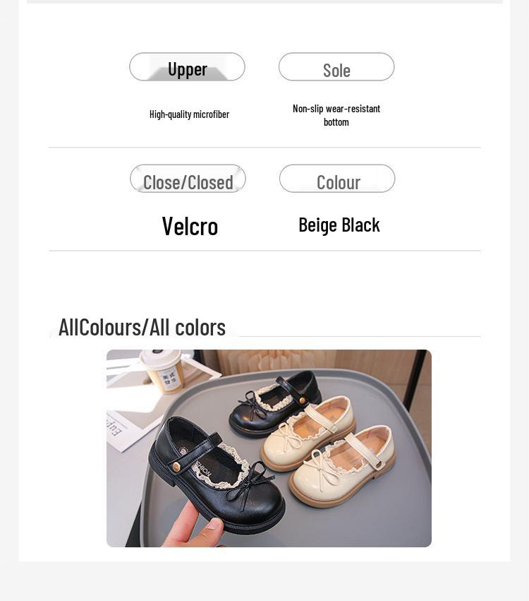 Girls' Classic Black Leather Princess Shoes - Soft Sole Lace Casual Flats for Spring & Autumn