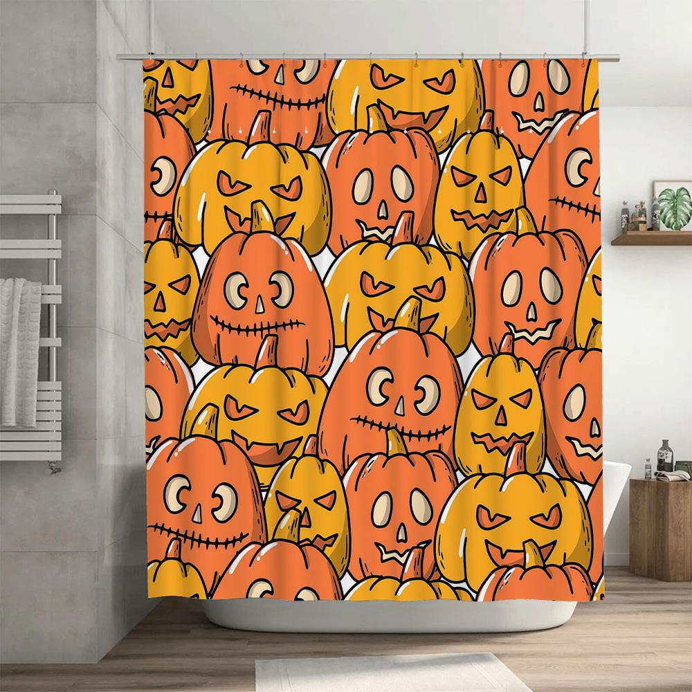 Halloween Shower Curtain Decoration Printed Waterproof Fabric with Jack-o'-Lanterns Pattern for Fall Home Decor In Bathrooms Ora