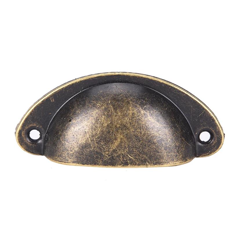 1/6pcs Cup Drawer Half Moon Furniture Hardware Retro Shell Pull Kitchen Drawer Wardrobe Door Antique Brass Iron Handles