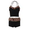 Women Leopard Print Patchwork Lace Up Vest And Slim Shorts Casual Two Piece Set