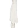 Elegant French White Irregular Half Skirt with Flowing Drape, Side Tie, and Low Waist Design