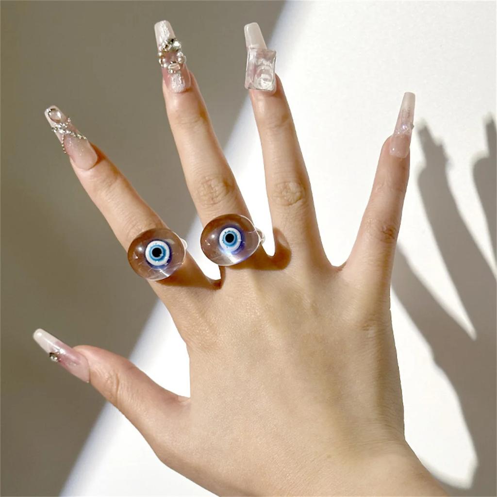 Glückliches Auge Brille Blau Türkisches Böses Auge Ring Party Hochzeit Transparenter Fingerring für Damen Mädchen Herren Mode Y2k Schmuck Ringe