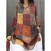 Blouse Décontractée Lâche Oversize à Manches 3/4 Imprimé Floral Patchwork pour Femme