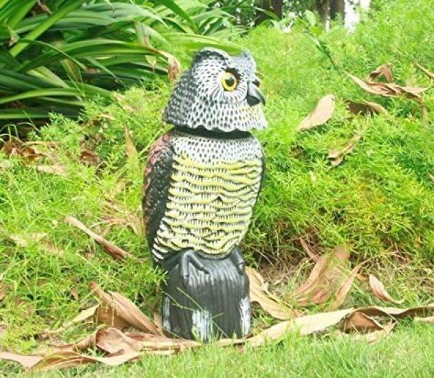 Swinging Head Owl Figurine with Realistic Eyes to Repel and for Gardens and Balconies Pigeons, Crows, Sparrows,