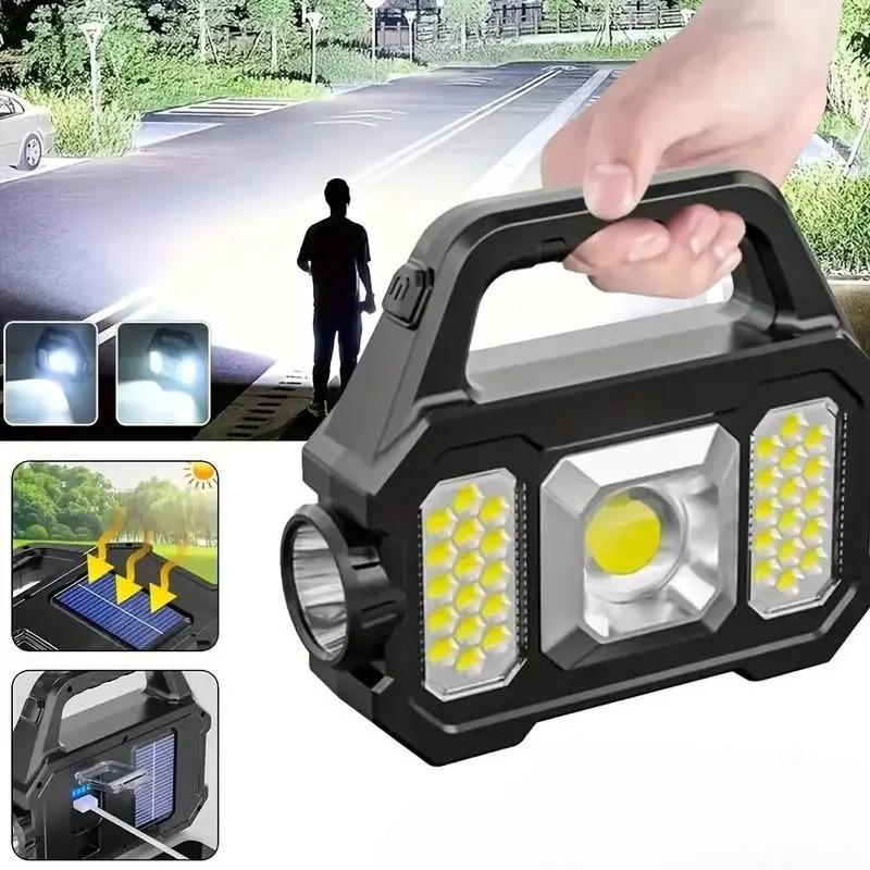 Portable Solar LED Work Light Multi‑Mode Handheld Flashlight for Camping Emergency Outdoor Use