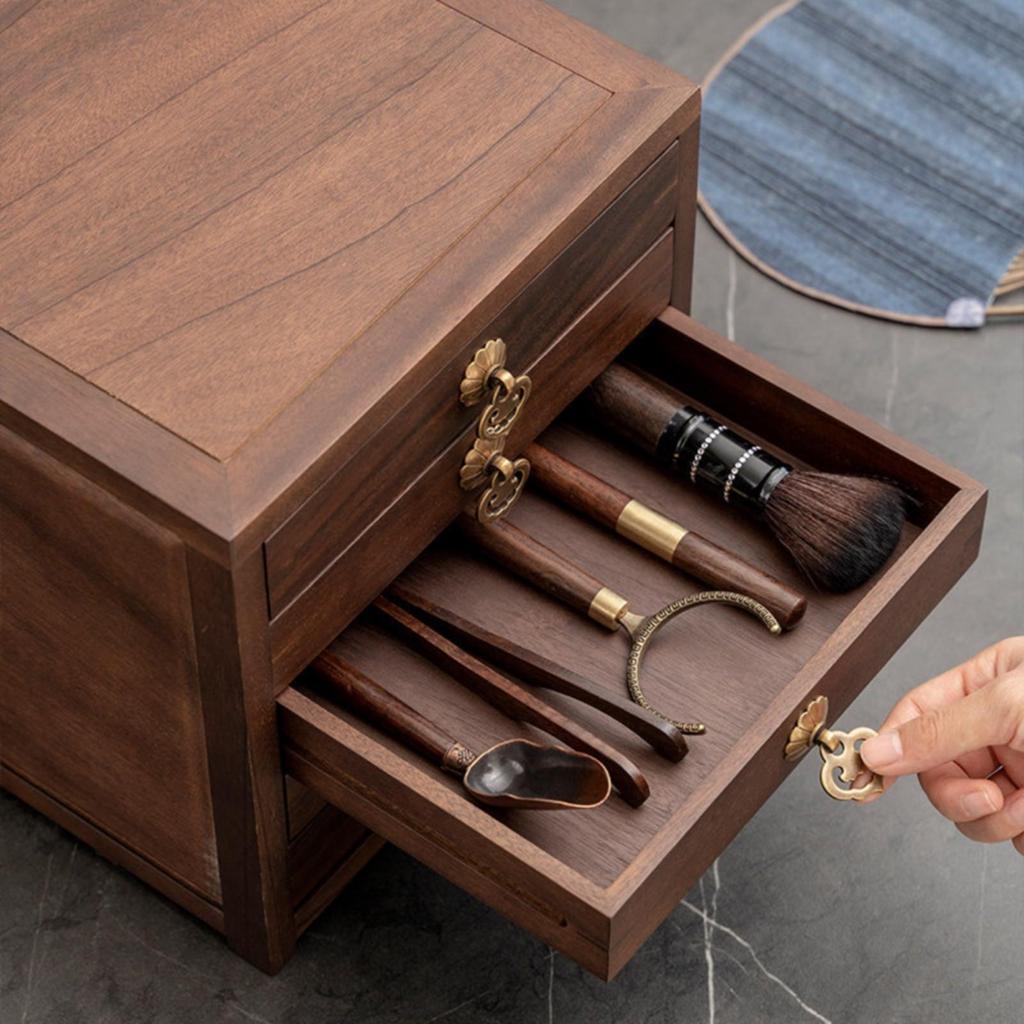 Tea Box with Drawer Tabletop Wooden Organizer Compact
