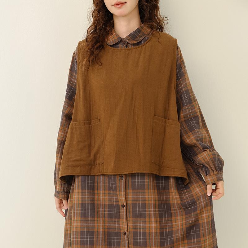 

Vintage-Inspired Cotton Linen Sleeveless Mandarin Vest - Versatile, Layered, and Age-Defying One Size