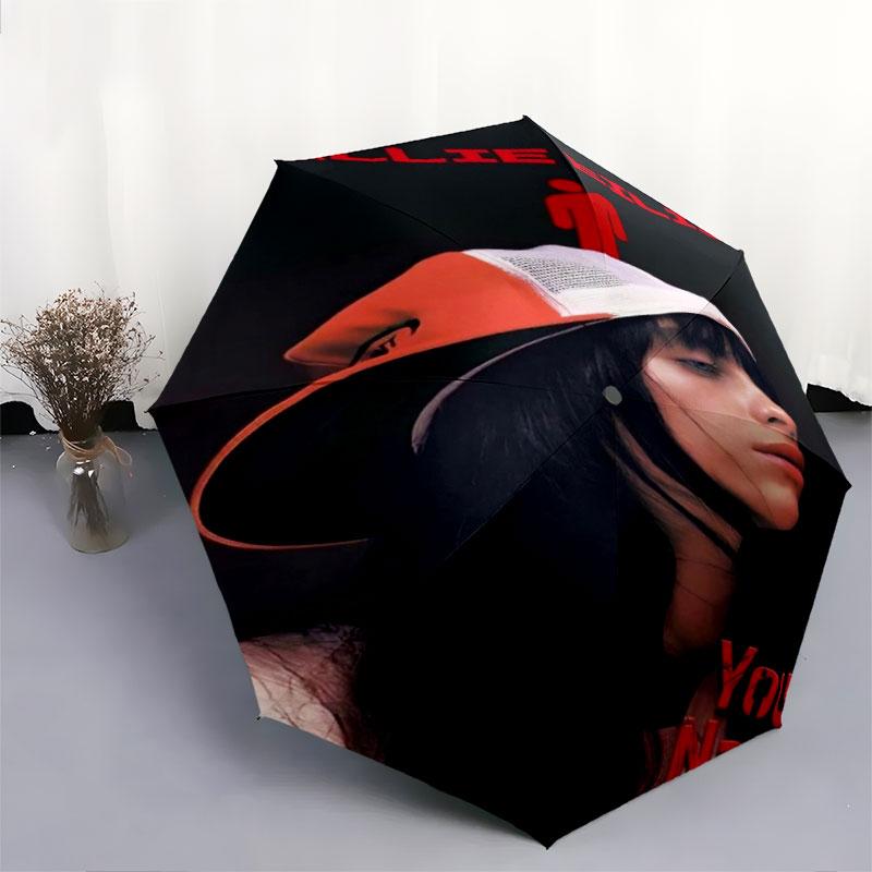 1 PC Automatic Folding Umbrella - Billie Eilish Custom Name Pattern, Portable & Foldable Design with 8 Ribs, Christmas Birthday Gifts