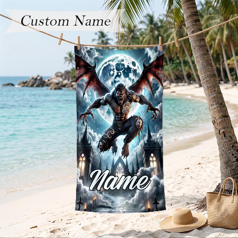 Horrible Werewolf Custom Name Printed Beach Towel Personalized Soft Towel For Swimming Beach Travel