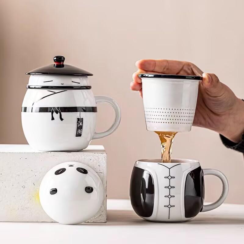 Creative Guochao Fengshui Cup Cute Panda Tea Separation Cup High Value Cup With Lid Practical Gift