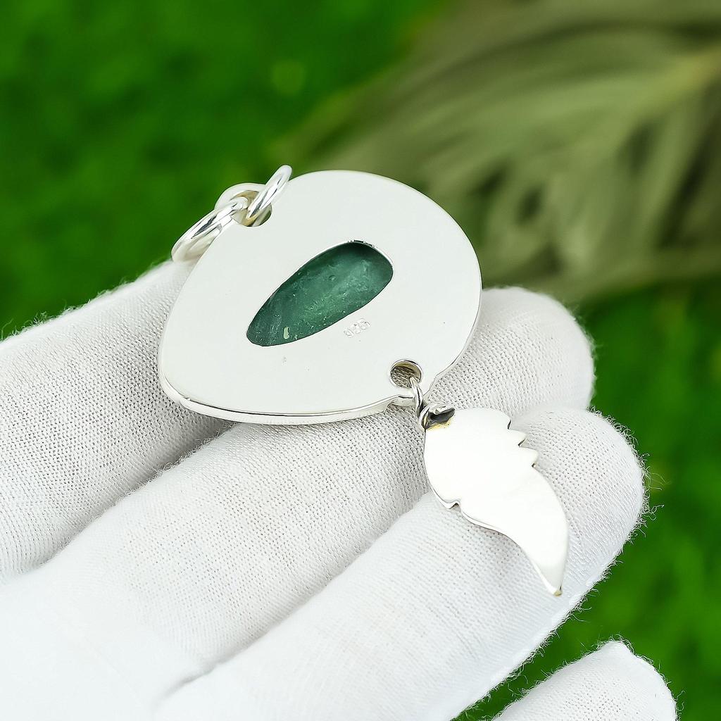 Womens day Deal Sterling Silver Green Aventurine Gemstone Bezel Pendant Jewelry